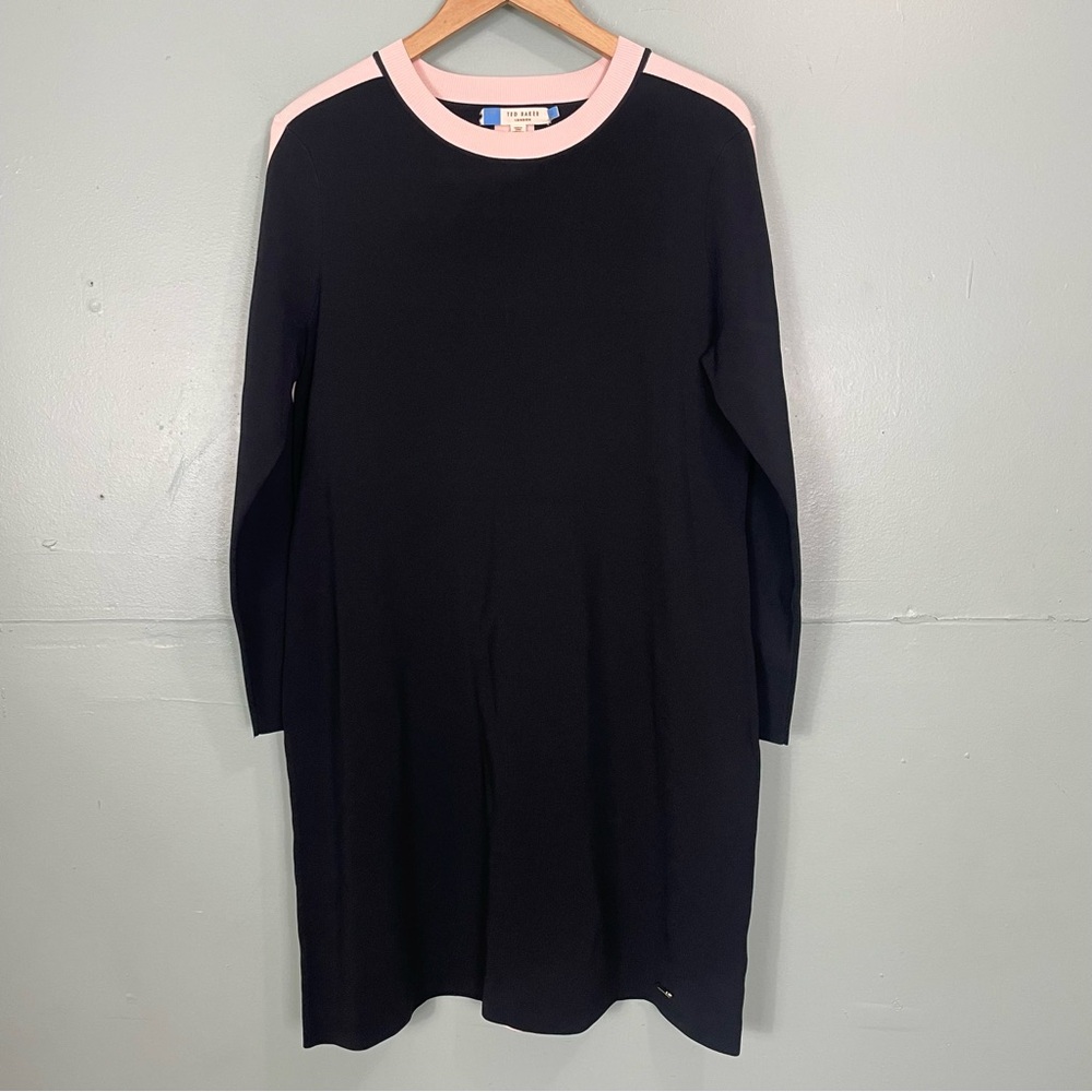 Ted Baker Palit Knit Dress Long Sleeve Black Pink Mini Women’s US Size 10